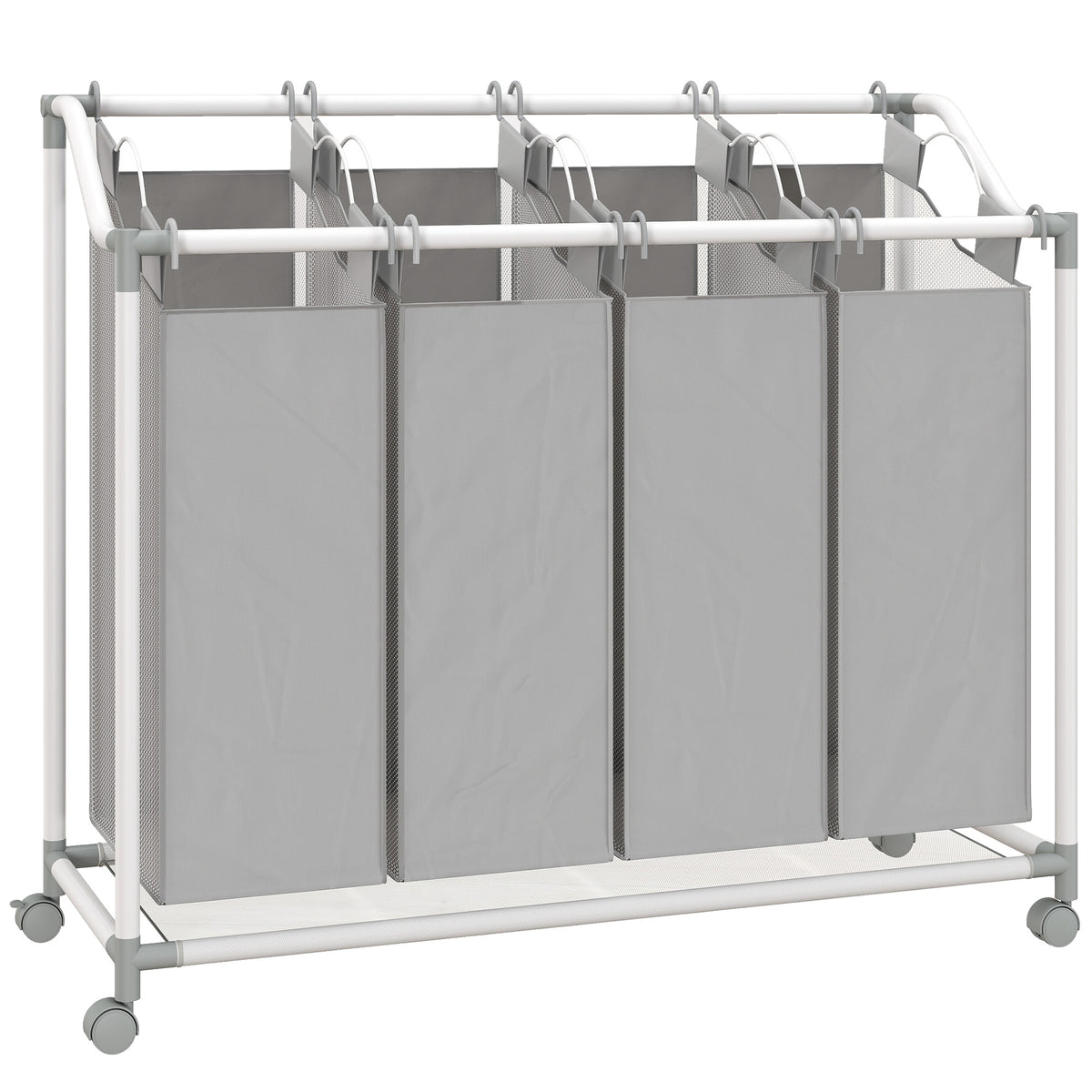 HOMCOM Wäschekorb mit 4 Fächer 160 L Wäschesammler mit Rädern, herausnehmbarer Wäschesack, 97 x 38 x 81 cm