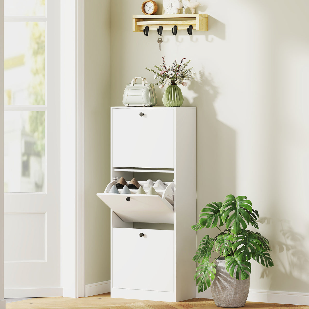 HOMCOM Schuhschrank, 3 Schubladen, für bis zu 12 Paar Schuhe, Spanplatte, Weiß – Produktabbildung 2