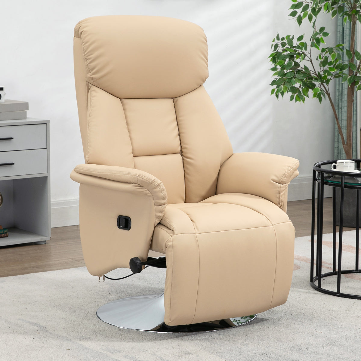 HOMCOM Relaxsessel, Liegefunktion, Lederoptik, Fußstütze, bis 150 kg, 78 x 80 x 109 cm, Beige – Produktabbildung 2