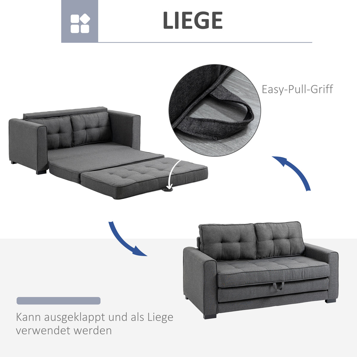 HOMCOM Schlafsofa Klappsofa 2-Sitzer Stoffsofa Bettsofa Sofa mit Schlaffunktion Sofagarnitur – Produktabbildung 5