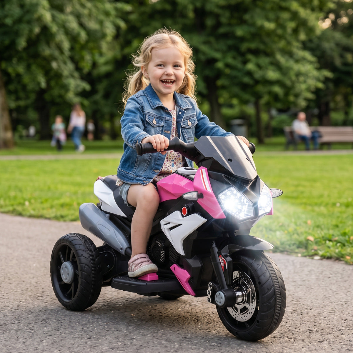 HOMCOM Elektro-Kindermotorrad, Lichter & Geräusche, 3 km/h, wiederaufladbar, Kunststoff & Metall – Produktabbildung 2