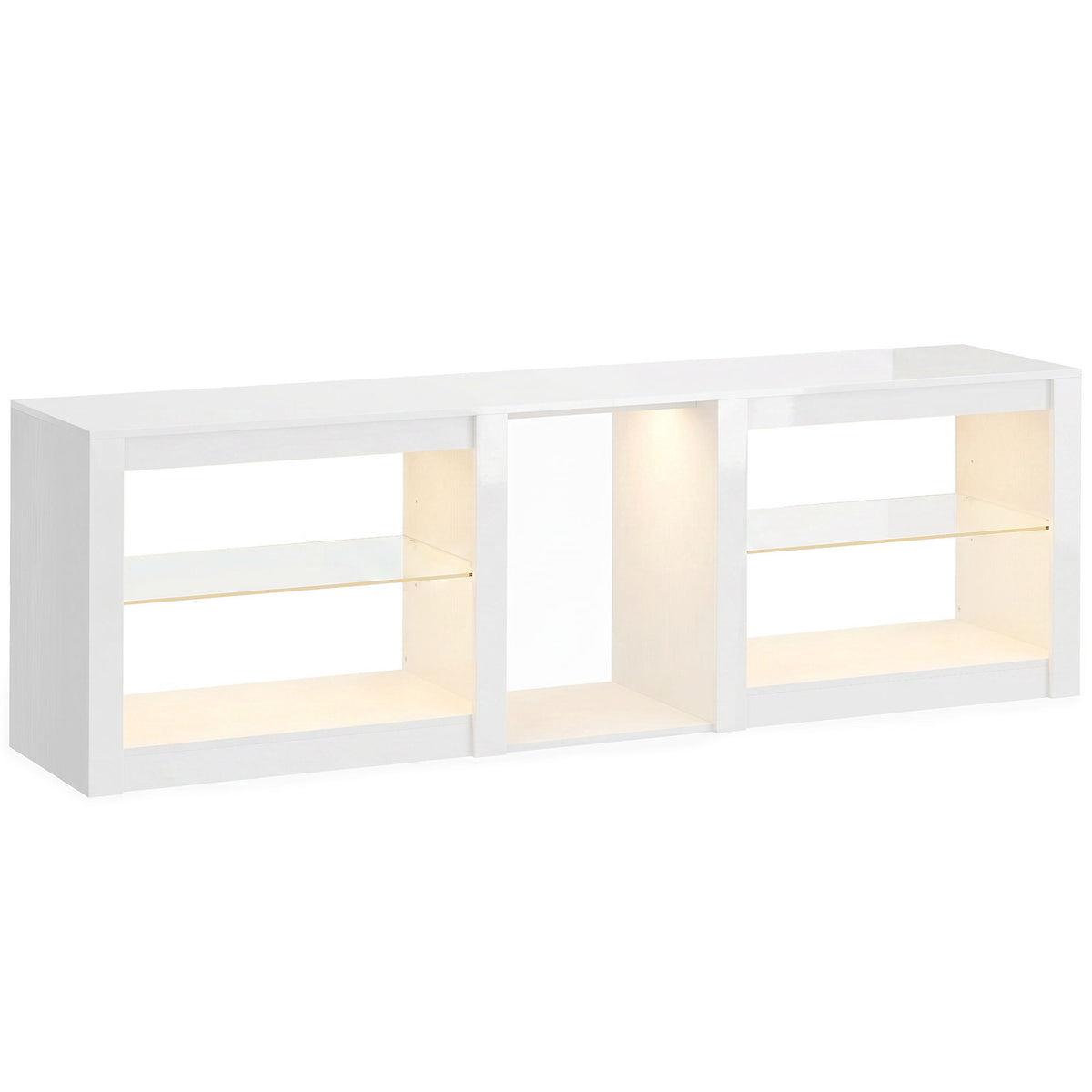 HOMCOM TV-Lowboard mit RGB-LED-Beleuchtung, Modernes TV-Möbel mit verstellbaren Glasböden, für Fernseher bis