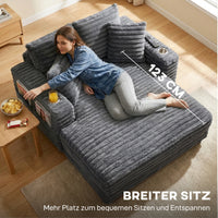 HOMCOM Chaiselongue 2 Sitzer Groß Schlafsofa 134 x 151 cm mit Becherhalter für Wohnzimmer, Grau – Produktabbildung 6