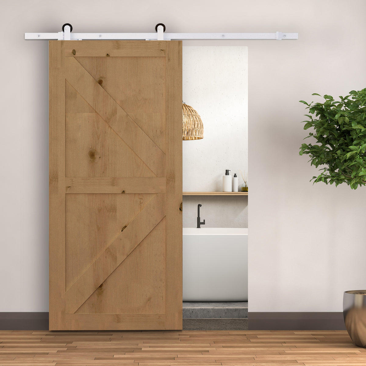 HOMCOM Gleitschienen-Bausatz für Schiebetür, leise Rollen, platzsparend, Karbonstahl, Weiß, 183 cm – Produktabbildung 2