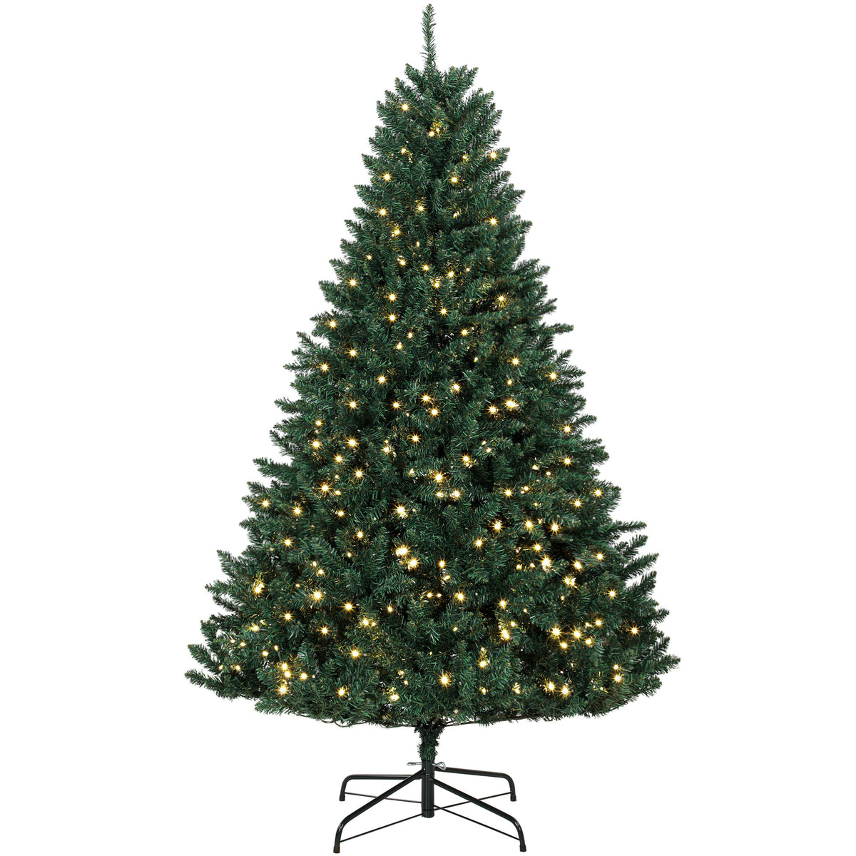 HOMCOM Weihnachtsbaum, 550 warmweiße LEDs, 1494 Zweige, flammhemmend, Kunststoff/Metall, 180 x 112 cm, Grün