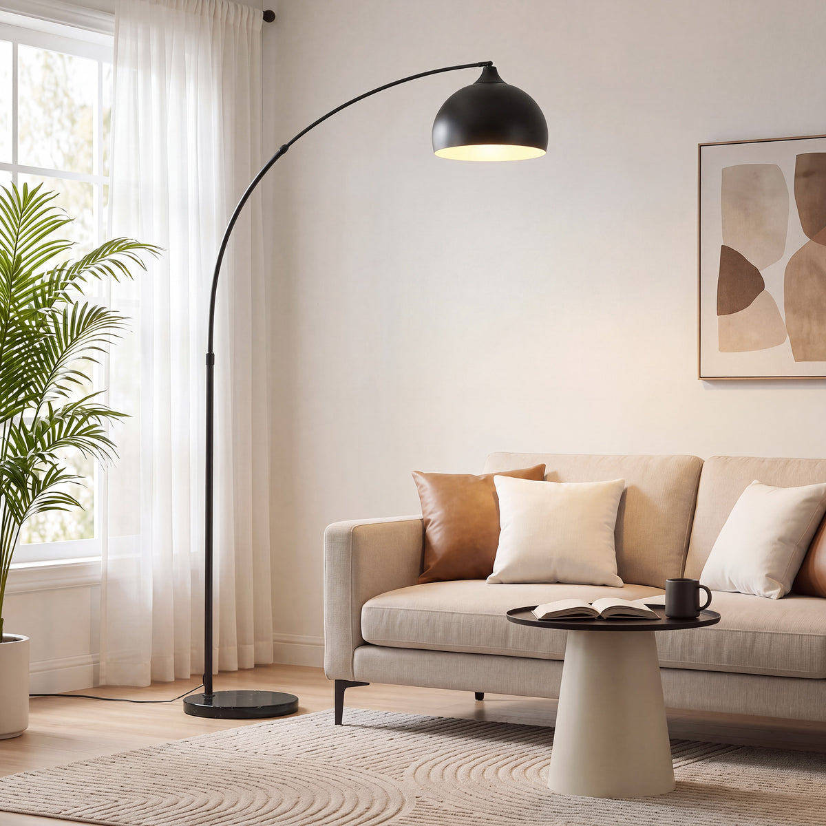 HOMCOM Bogenleuchte, Stehlampe, höhenverstellbar, Fußschalter, Sockel in Marmoroptik, 170-180cm, Schwarz – Produktabbildung 2