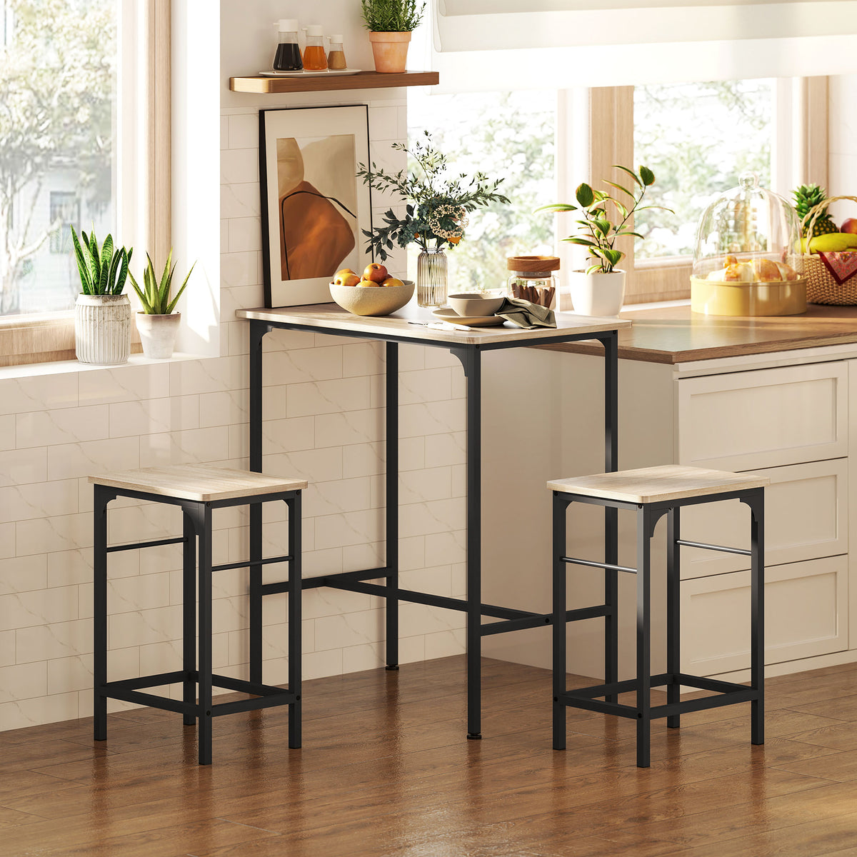 HOMCOM Bartisch Set Bartisch mit Barhocker-Set Esstisch mit 2 Stühlen mit Rutschfestem Fußpolster – Produktabbildung 2
