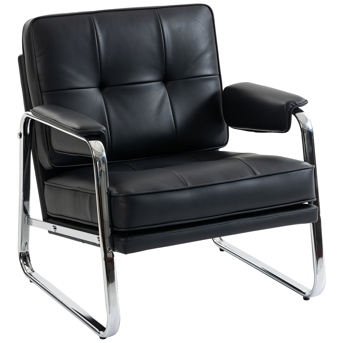 HOMCOM Sessel Loungesessel mit breiter Sitz, Armlehnen, Stahlbeinen, aus Kunstleder für Wohnzimmer
