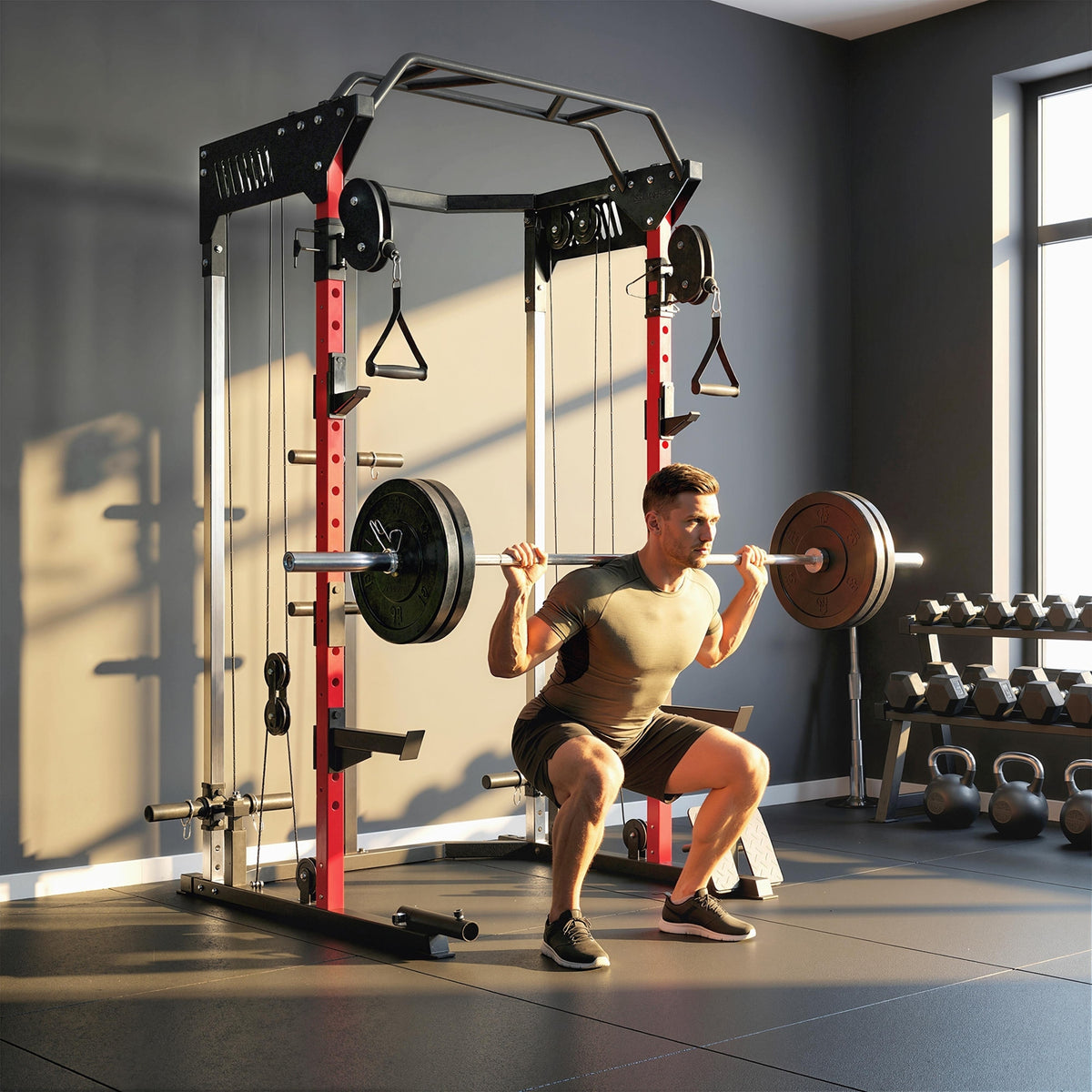 ower Cage Power Rack mit verstellbarem Kabelzugsystem, multifunktionales Squat Rack bis 300kg – Produktabbildung 2