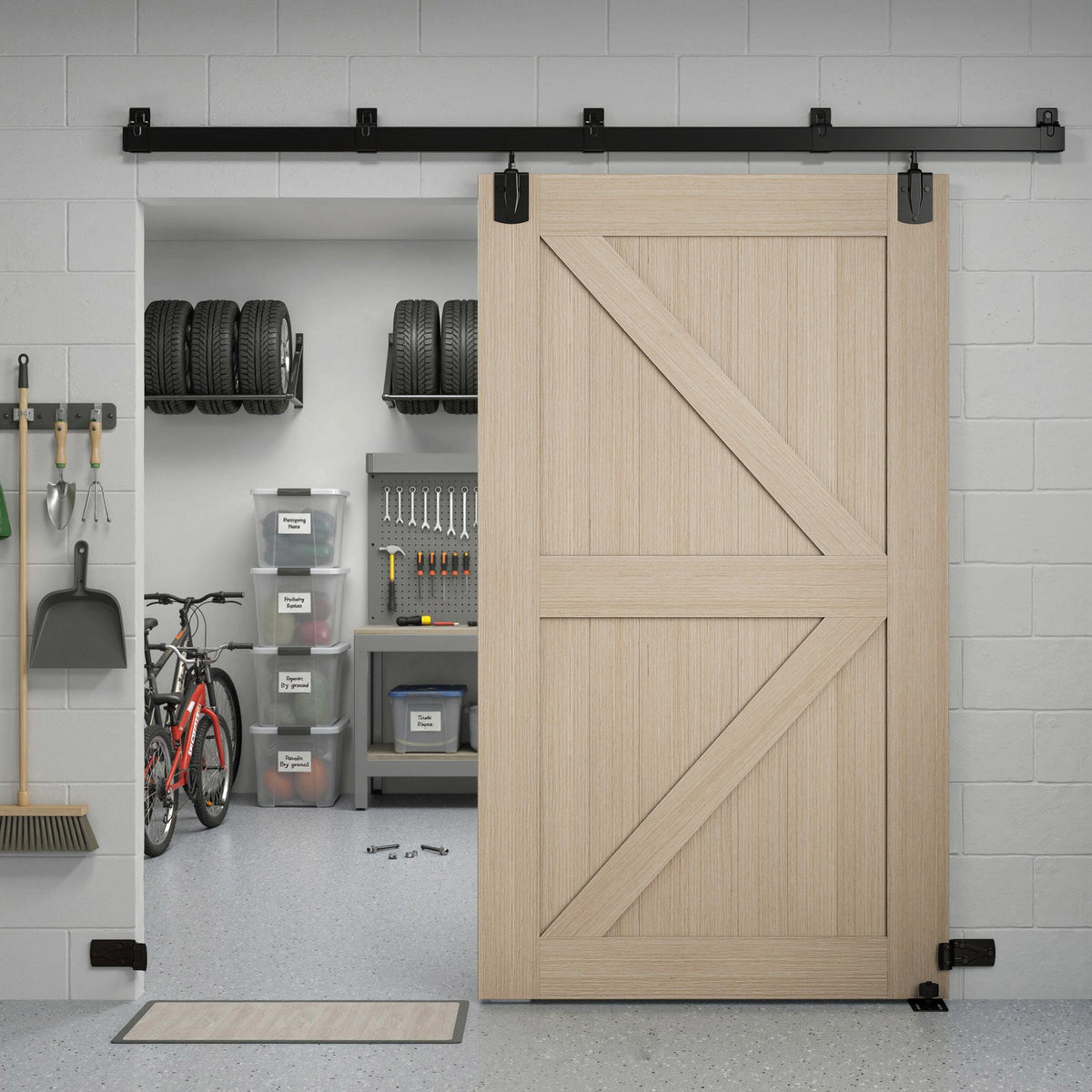 HOMCOM Schwerlast Schiebetür-Hardware-Set 244 cm Schwarz für Einzeltüren – Produktabbildung 2