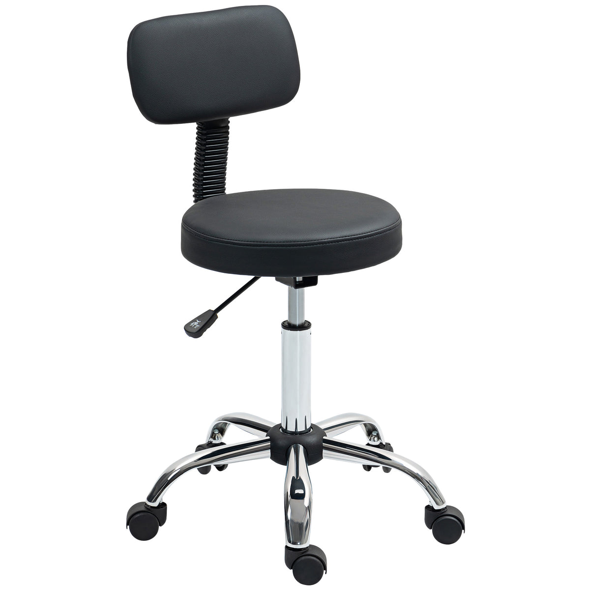 HOMCOM Rollhocker Höhenverstellbarer Drehhocker mit Lehne, Drehbarer Arbeitshocker Kunstleder Schwarz 46 x 51