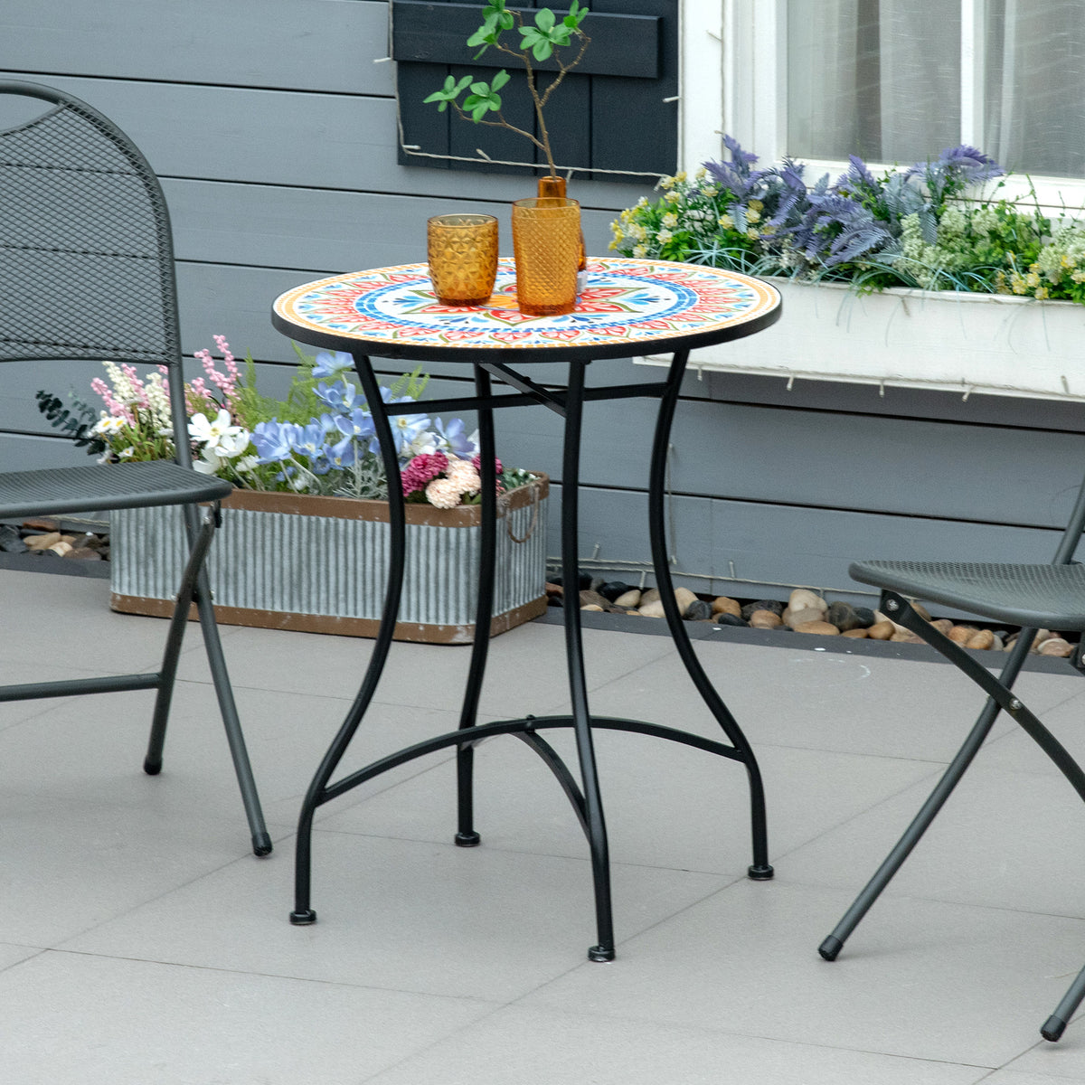 Outsunny Gartentisch Ø60 cm, Wetterfest Balkontisch aus Metall, Esstisch Outdoor, Campingtisch – Produktabbildung 2