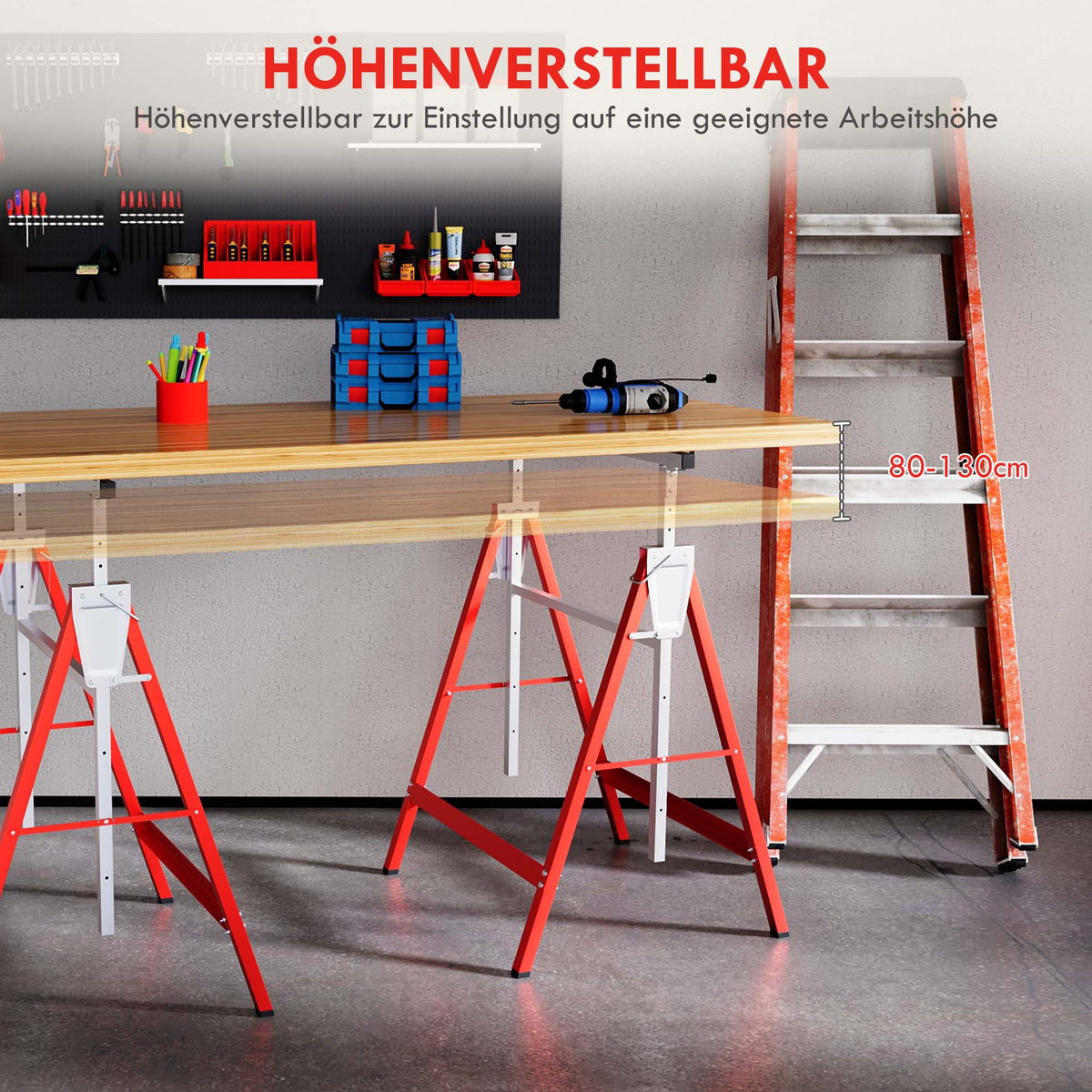HOMCOM 2 x Gerüstbock, Unterstellbock, Stahl, Rot – Produktabbildung 4