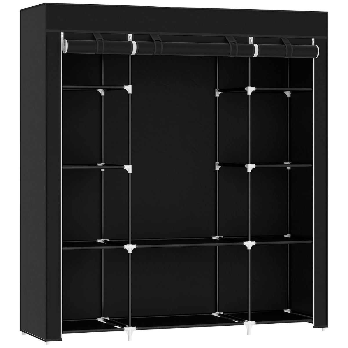 HOMCOM Stoffschrank aus Vlies, Faltschrank, 1 Kleiderstange, 9 Regale, 150 cm x 43 cm x 162,5 cm, Schwarz