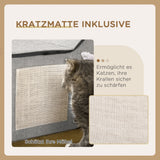 PawHut Katzenhaus mit Kratzfläche, inkl. Spielball, Katzenhöhle, 65 cm x 41 cm x 45.5H cm, Braun + Weiß – Produktabbildung 4