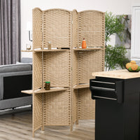HOMCOM 4-teiliger Paravent, 160 x 170 cm, faltbare Trennwand mit 2 Regalen, Naturholz – Produktabbildung 10