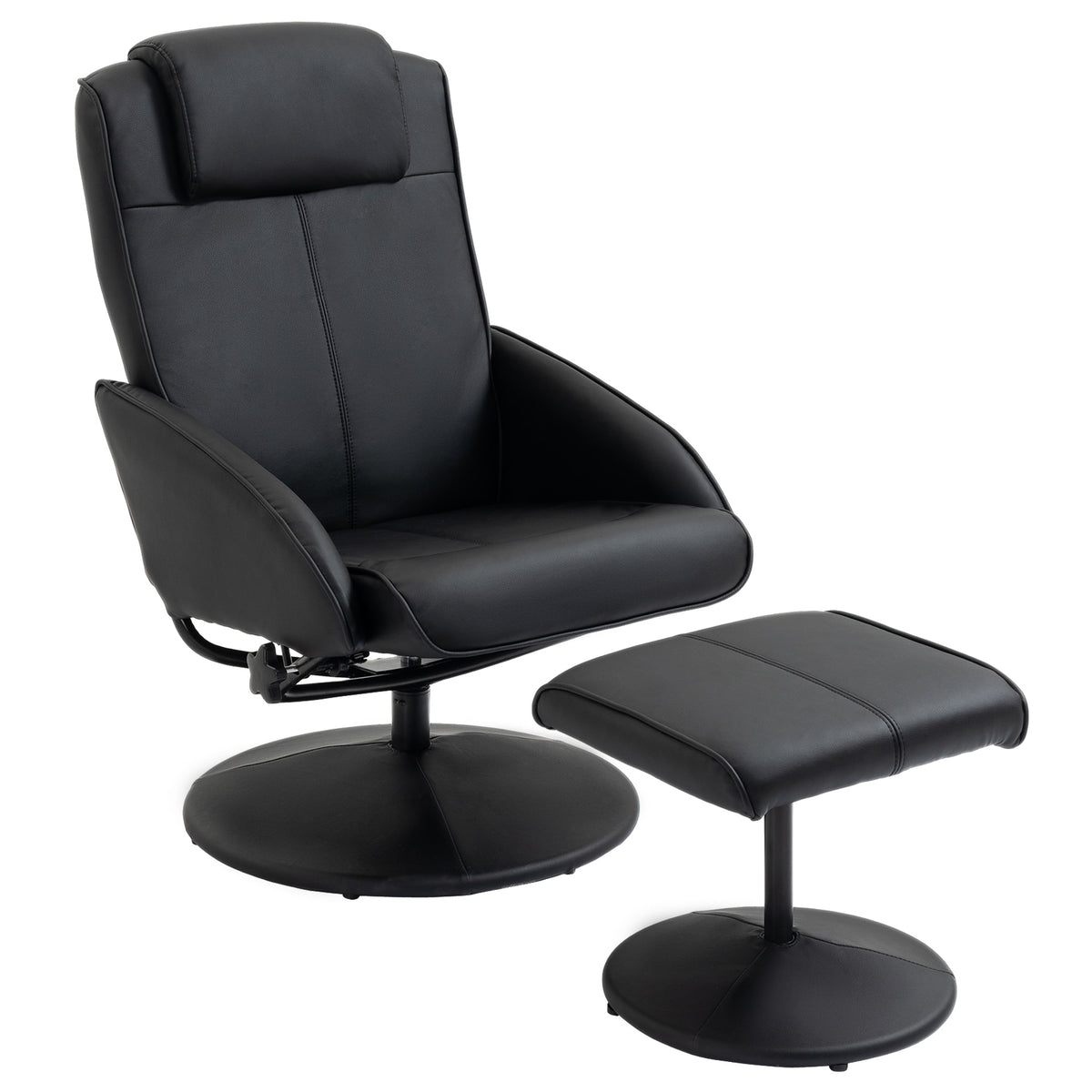 HOMCOM Relaxsessel mit Fußhocker, Kunstleder-Bezug, neigbar, ergonomisches Design, Schwarz