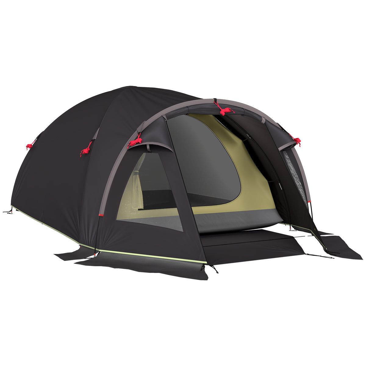 Outsunny Campingzelt für 2 Personen leicht, stabil UV 50+ Tunnelzelt mit Vordach Seitentür&Fenster Schwarz