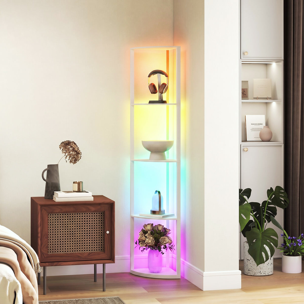 HOMCOM LED Stehlampe 5-stufige dimmbar Stehleuchte mit Regal, RGB Farbwechsel, Fernbedienung – Produktabbildung 2