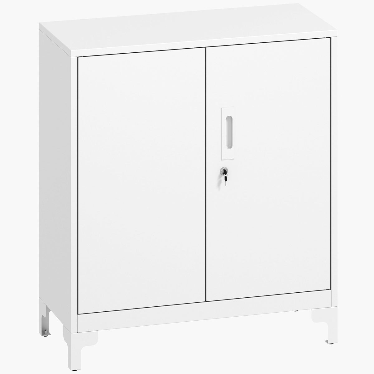 HOMCOM Büroschrank aus Metall, verschließbare Türen, Bürokommode, 2-stufiges Design, Weiß