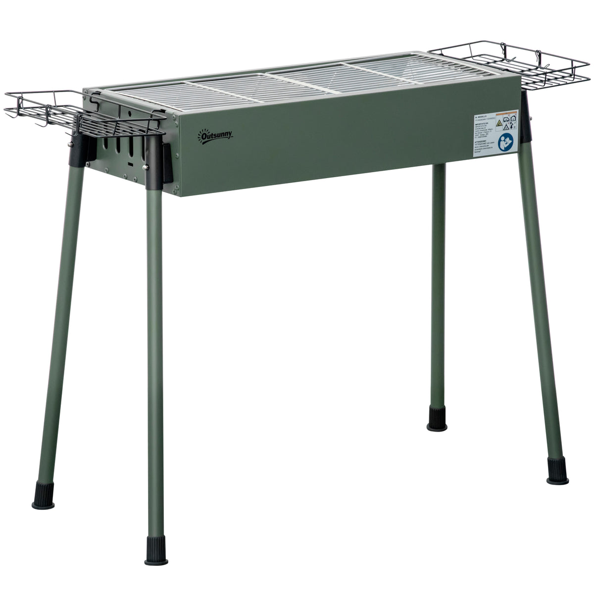 Outsunny Holzkohlegrill, 2x Grillrost, 1x Kohlegitter, 2x Seitenkorb, rostfreier Stahl, dunkelgrün, 94 x 39 x