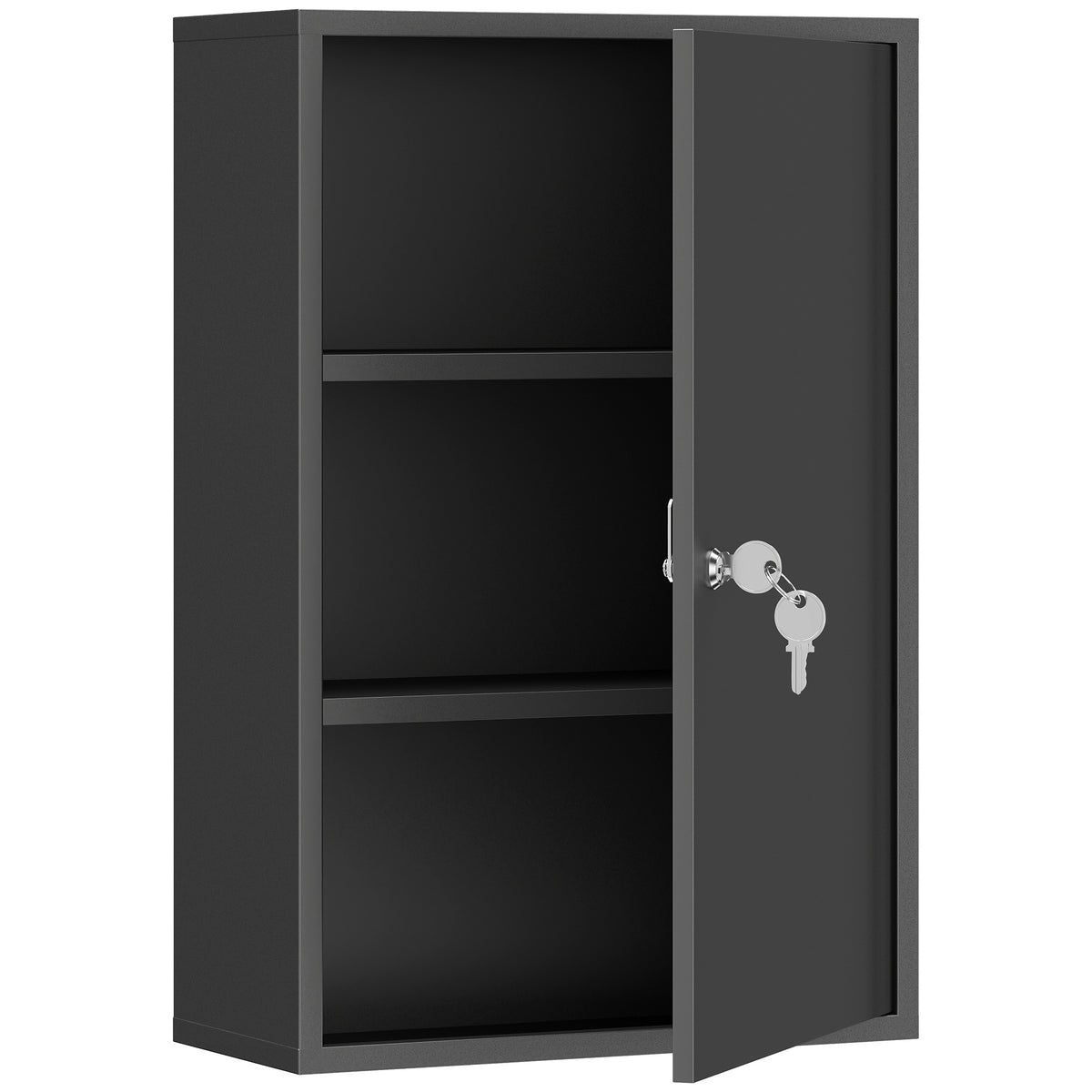 KleanKin Wand-Medizinschrank, Badezimmerschrank mit 3 Regalböden, 2 Schlüsseln, 40 x 18 x 60 cm, Schwarz