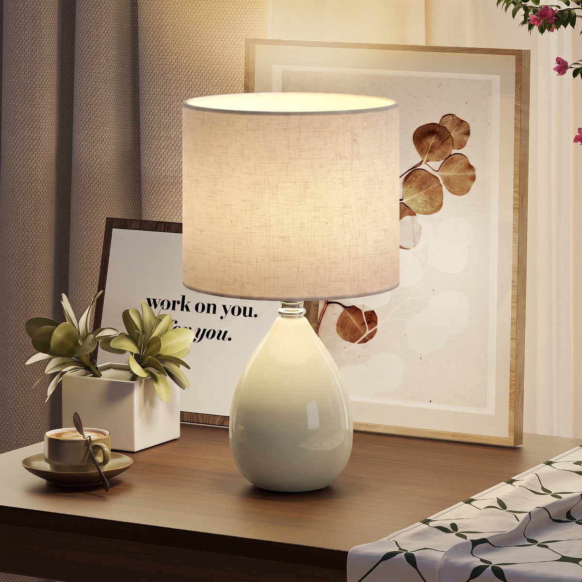 HOMCOM Tischlampe Tischleuchte, Vintage Nachttischlampe Schreibtischlampe mit Keramiksockel – Produktabbildung 2
