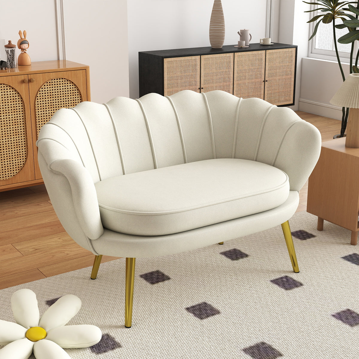 HOMCOM Vintage 2-Sitzer Sofa, Couch, Polstermöbel, Samtoptik, bis 150 kg, Creme/Gold – Produktabbildung 2