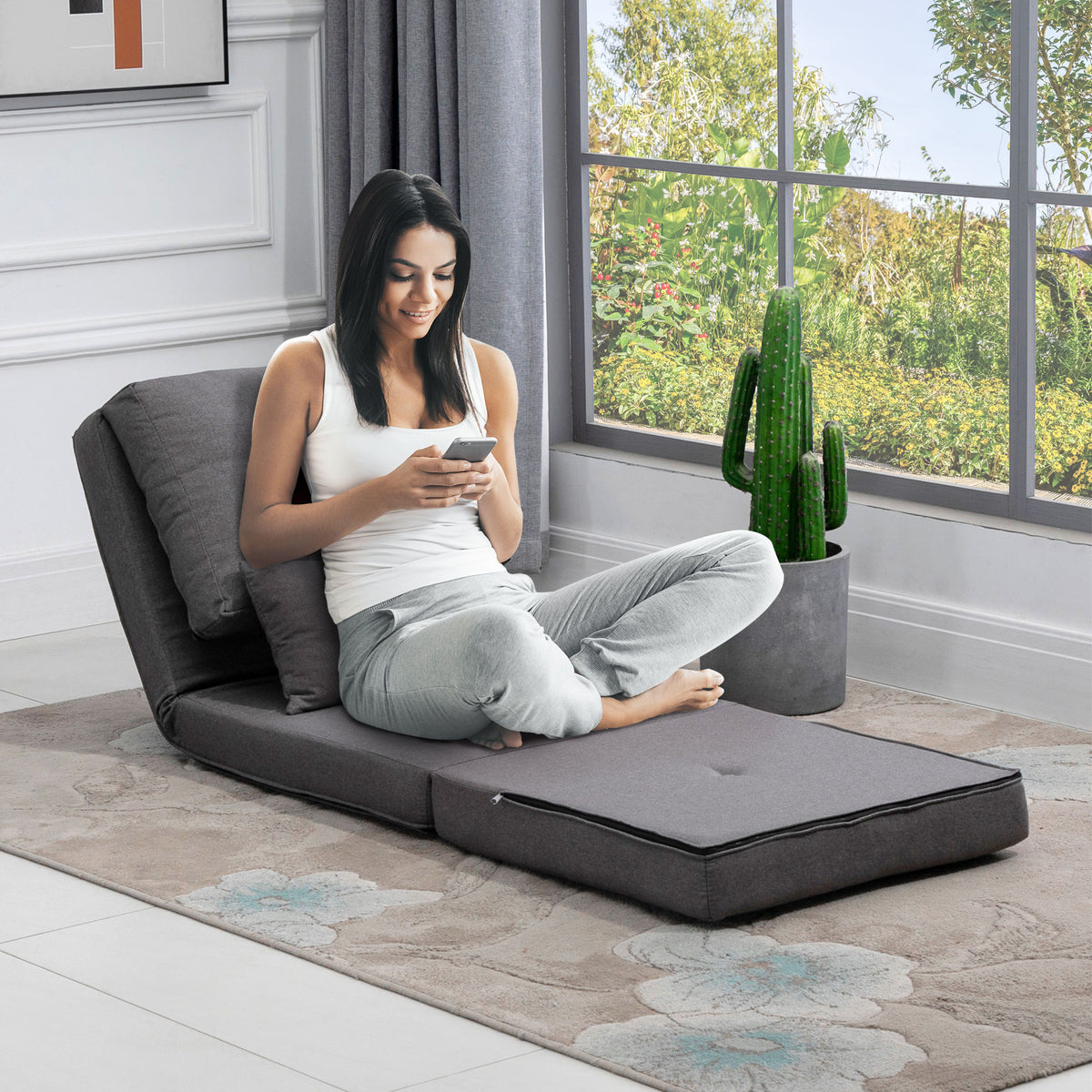 HOMCOM Bodensessel Klappmatratze Schlafmatte, 2-in-1-Design, abnehmbares Kissen, 60 x 80 x 56 cm – Produktabbildung 2
