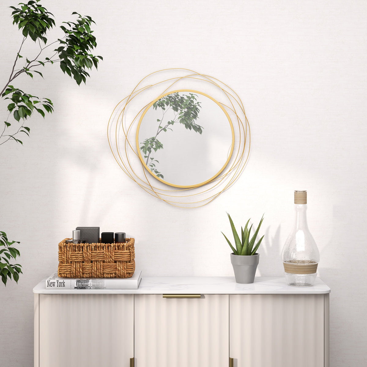 HOMCOM Wanddekoration, runder Wandspiegel, Metallrahmen, Φ65 cm, Farbe: Gold – Produktabbildung 2