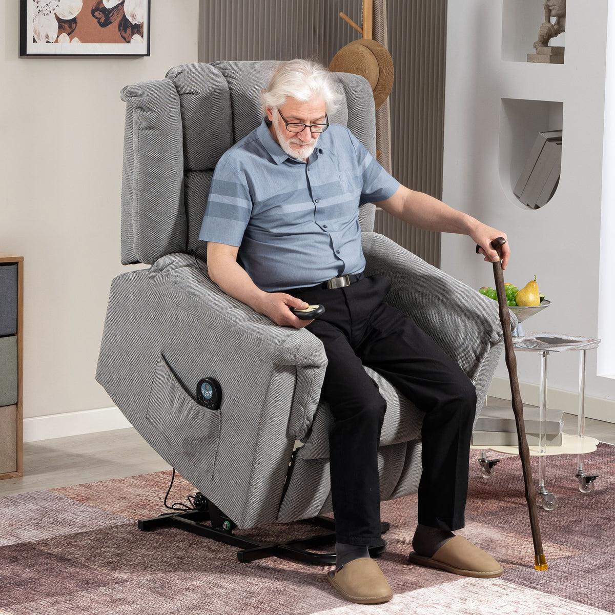 HOMCOM Powerlift-Sessel, Massagesessel mit Wärmefunktion, Polstersessel mit Fußstütze, Seitentasche – Produktabbildung 2