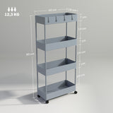 HOMCOM Küchenwagen mit 4 Regalen, 4 flexiblen Haken, 4 Rollen, 40 cm x 19 cm x 90 cm, Nischenwagen, Grau – Produktabbildung 3
