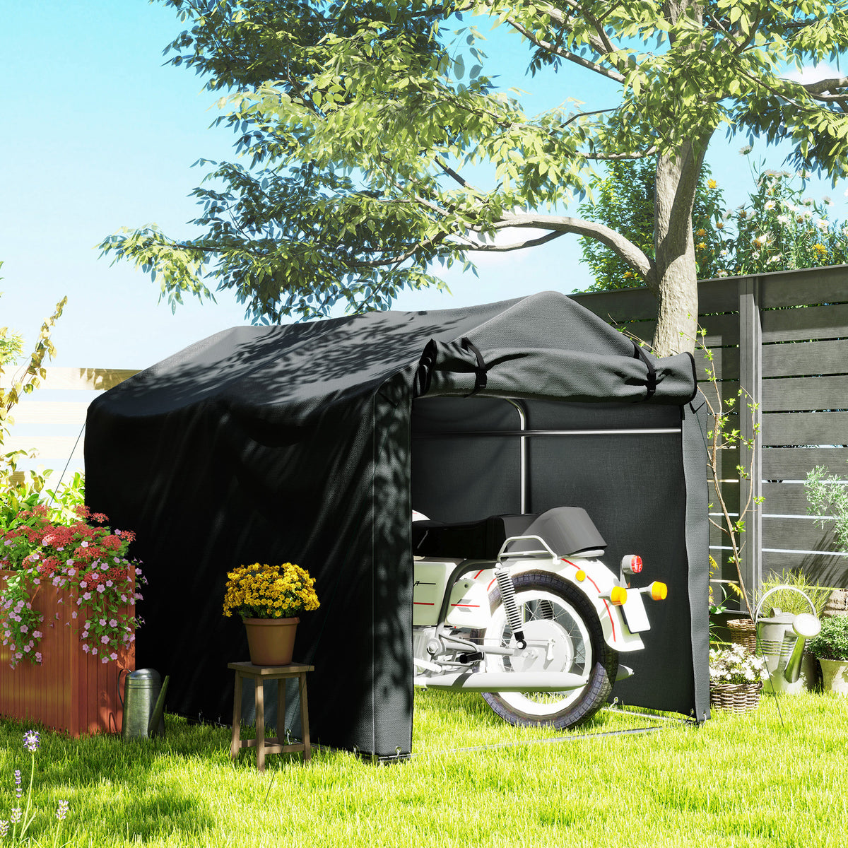 Outsunny Garagenzelt, wasserdicht Zeltgarage mit Tür, UV-beständig 220 x 157 x 165 cm Dunkelgrau – Produktabbildung 2