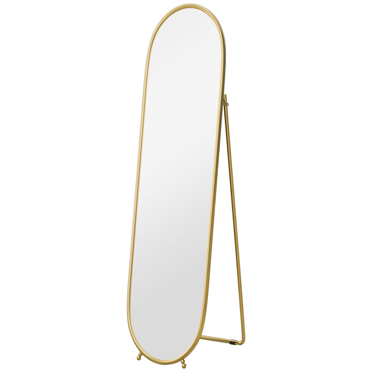 HOMCOM Ganzkörperspiegel, ovale Form, freistehend, Metallrahmen, 40x160cm, Farbe: Gold