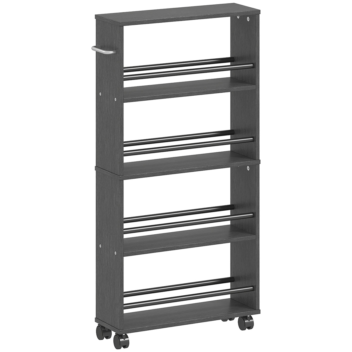 HOMCOM Multifunktionsregal mit Rollen, schmale Bauweise, 4 Fächer, 45x15x91 cm, Schwarz