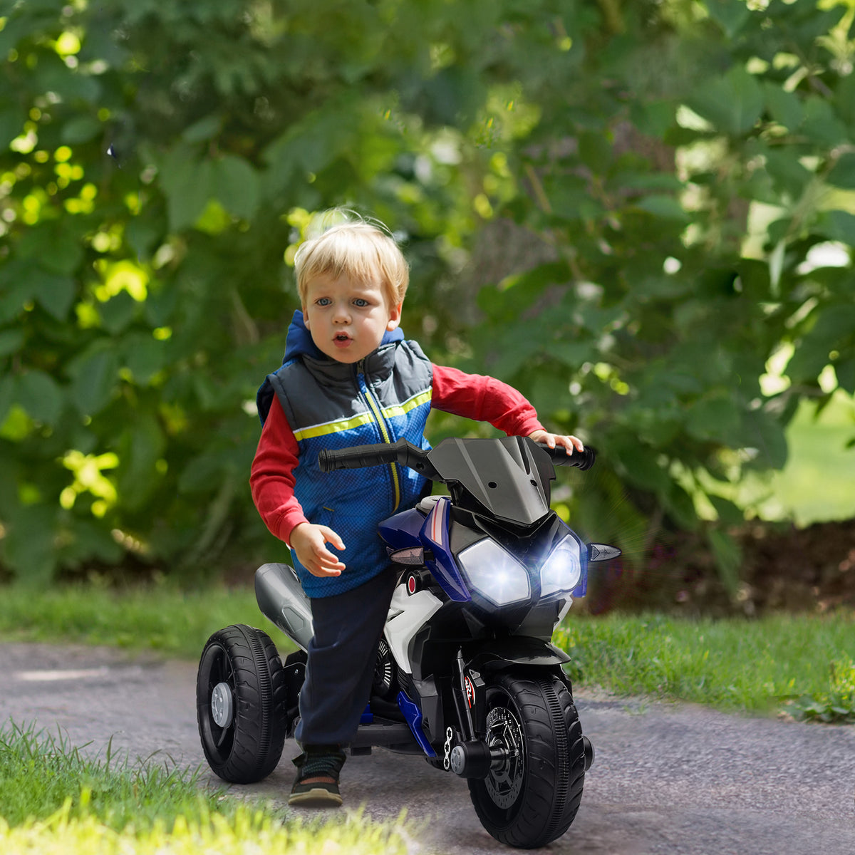 HOMCOM Elektro-Kindermotorrad, Lichter & Geräusche, 3 km/h, wiederaufladbar, Kunststoff & Metall – Produktabbildung 2