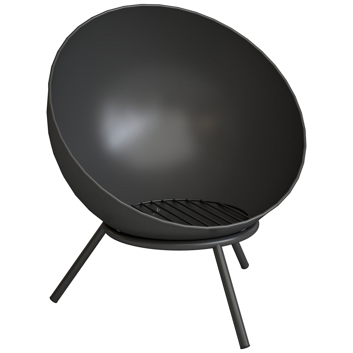 Outsunny Feuerschale 60 x 53 x 66cm verstellbar Feuerstelle mit Schürhaken Kohlegitter Ständer Schwarz