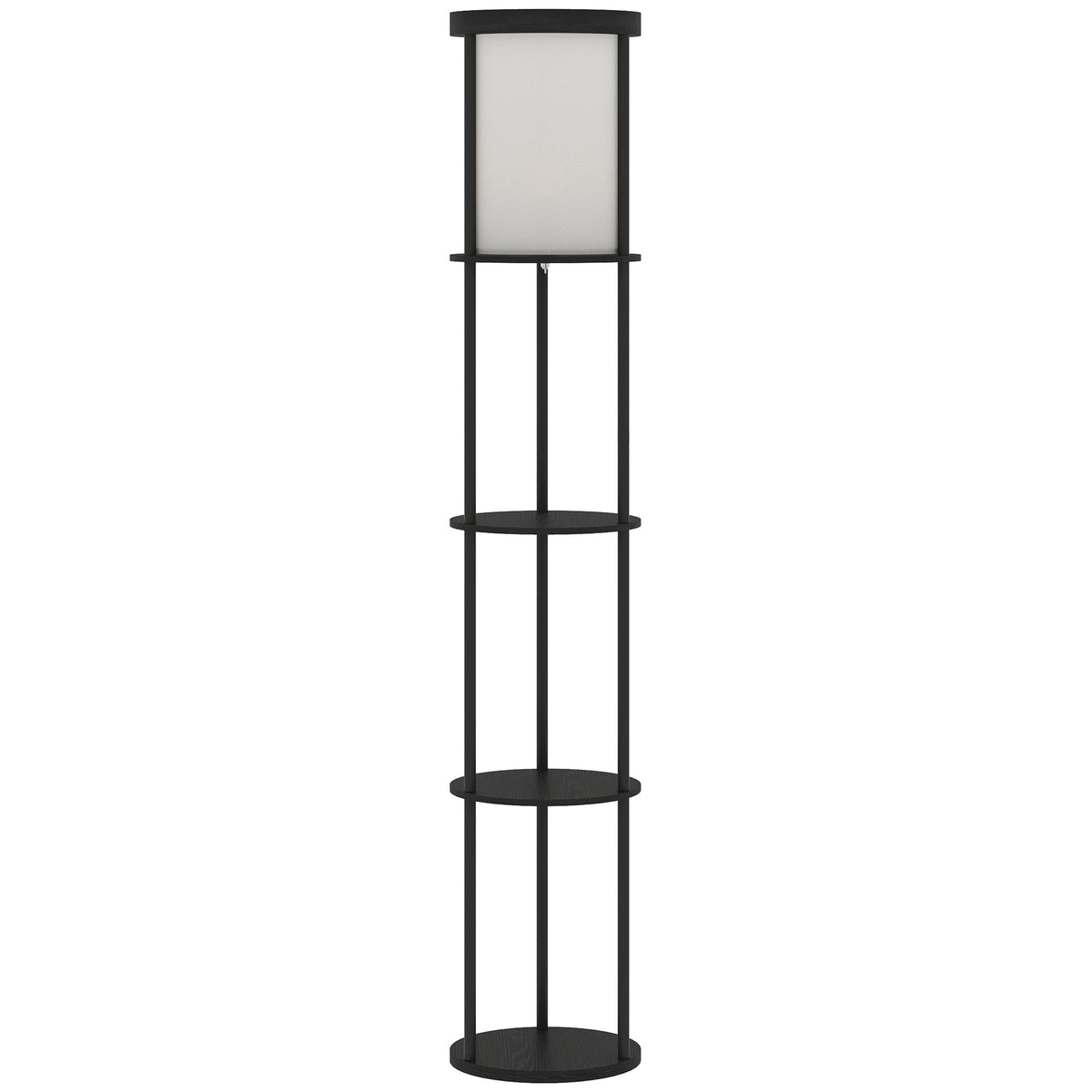HOMCOM Stehlampe mit 3 Regalen, rundes Design, Fernbedienung, Fußschalter, verstellbare Lichtwärme, für