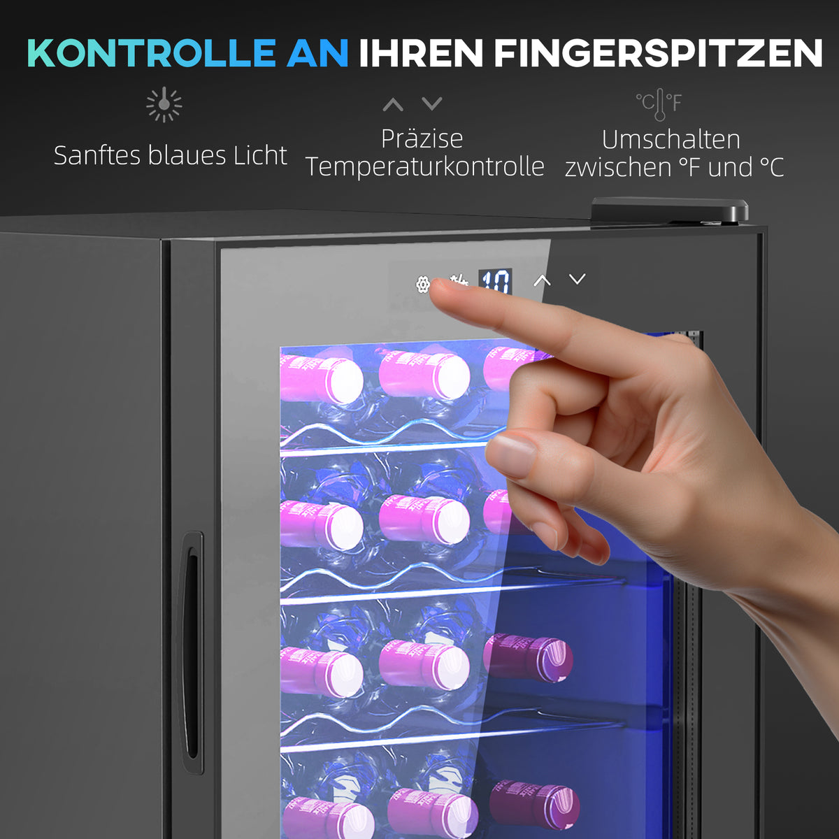 HOMCOM Kleiner Weinkühlschrank, Mini-Kühlschrank für 20 Flaschen, 53 Liter Kapazität, mit Glastür – Produktabbildung 7