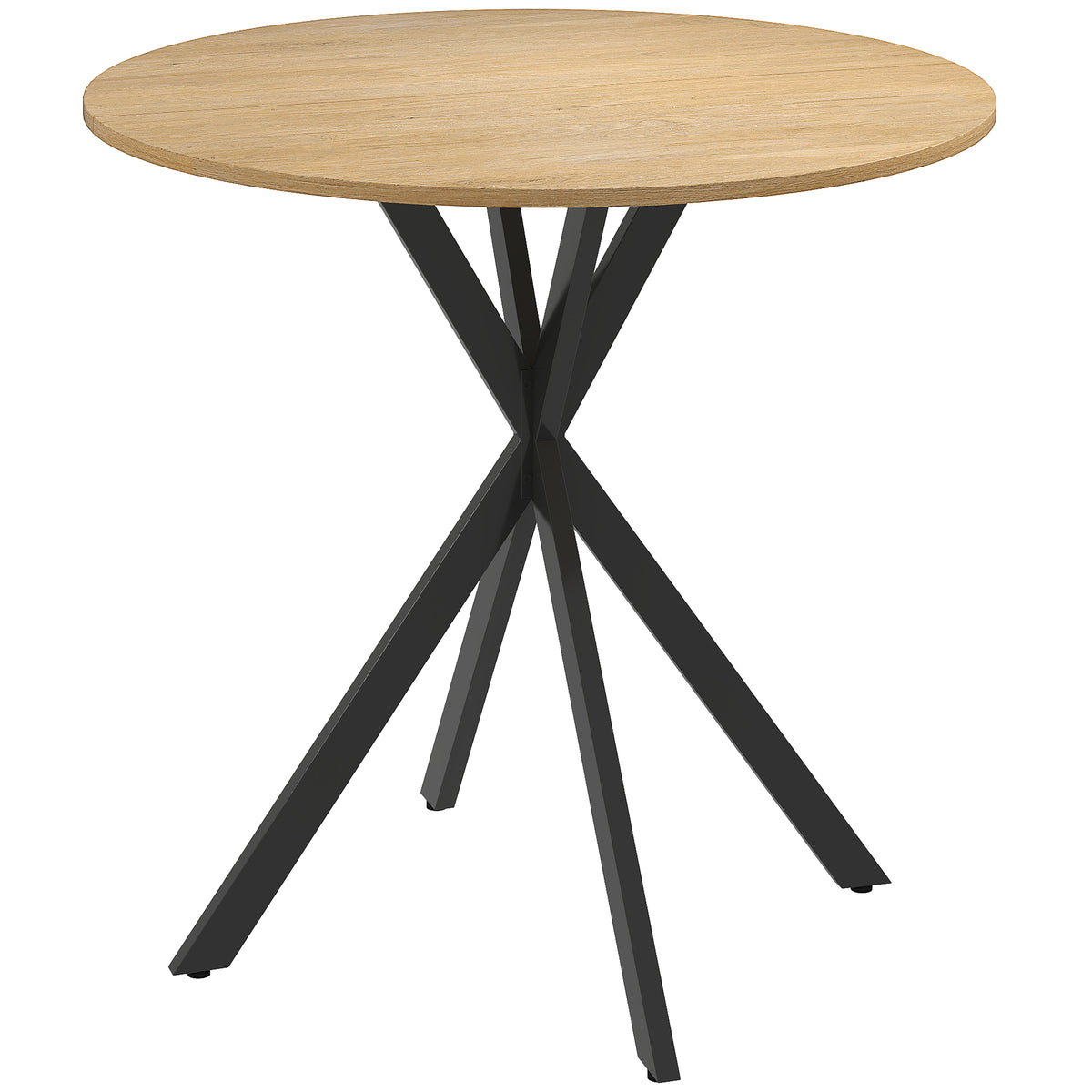 HOMCOM Runder Küchentisch, 80 cm, kompakte Tischplatte, Spanplatte, Metall, Weiße Eiche+Schwarz