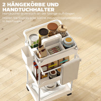 HOMCOM Aufbewahrungswagen, 3 Körbe, Handtuchhalter, Räder, Griff, Metallgestell, Weiß – Produktabbildung 5