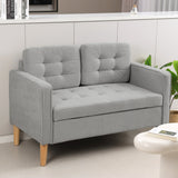 HOMCOM Zweisitzer-Sofa mit Stauraum, Knopfheftung, Kissen, Kautschukbaumholz, 117x62x78cm, Hellgrau – Produktabbildung 2