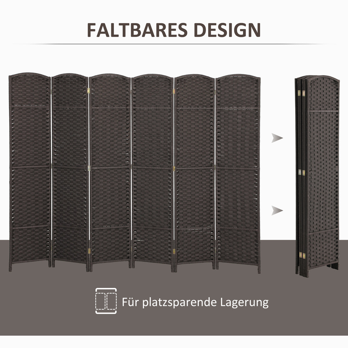 HOMCOM 6-teiliger Raumtrenner, Faltbarer Sichtschutz, Sichtschutzwand für Wohnzimmer, Schlafzimmer – Produktabbildung 5
