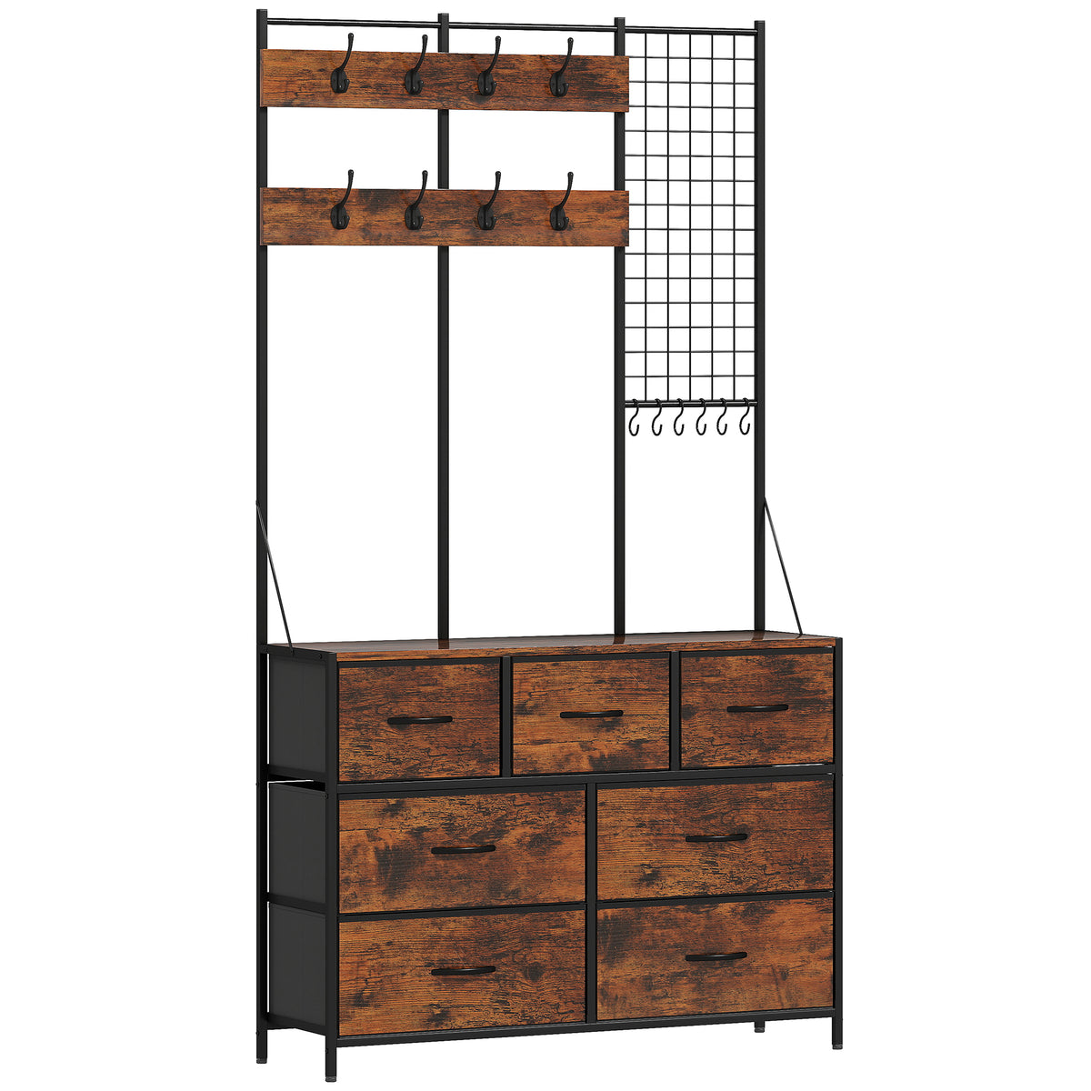 HOMCOM Garderobenständer, Kleiderständer mit Stoff-Schublade, 14 Haken für Flur, Schlafzimmer