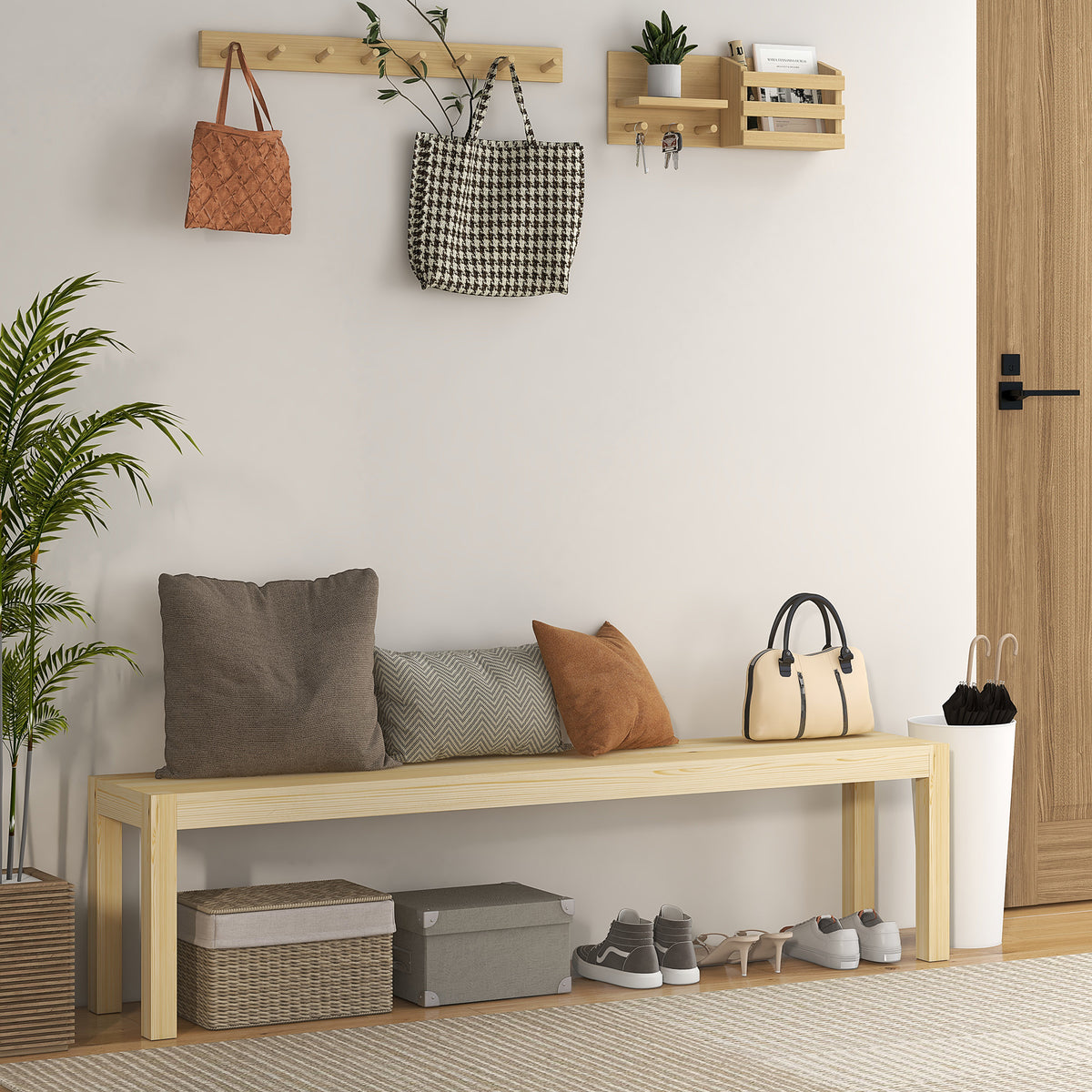 HOMCOM Sitzbank, Platz für 3 Personen, bis 330 kg, Kiefernholz, 175x33x45 cm – Produktabbildung 2