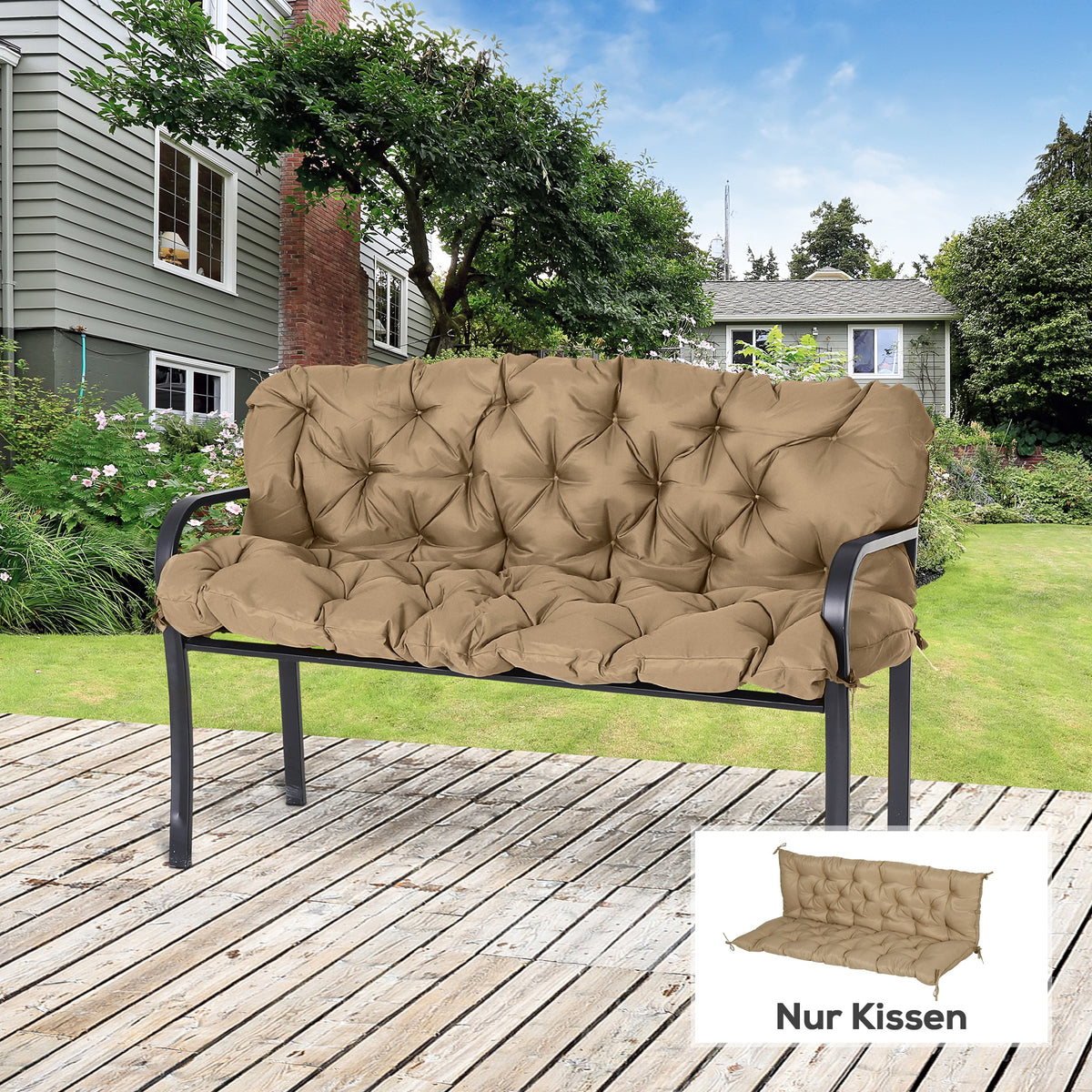 Outsunny 3 Sitzer Bankauflage 150x98x8 cm Bankkissen mit Bändern, Bankpolster für Gartenmöbel – Produktabbildung 2