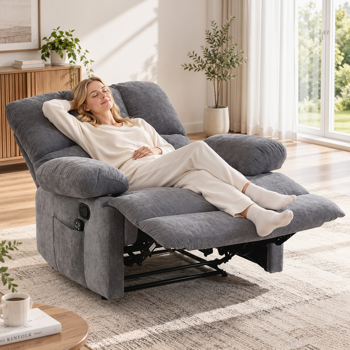 HOMCOM Massagesessel mit Wärmefunktion, bequemer Fernsehsessel mit Fußablage, Grau – Produktabbildung 2