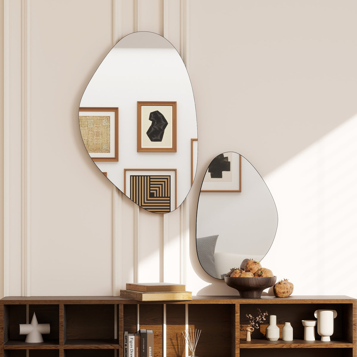 HOMCOM Wandspiegel 2er-Set 70 x 46 cm, 49,5 x 31 cm Fenster Spiegel mit Metallrahmen Hängespiegel in – Produktabbildung 2