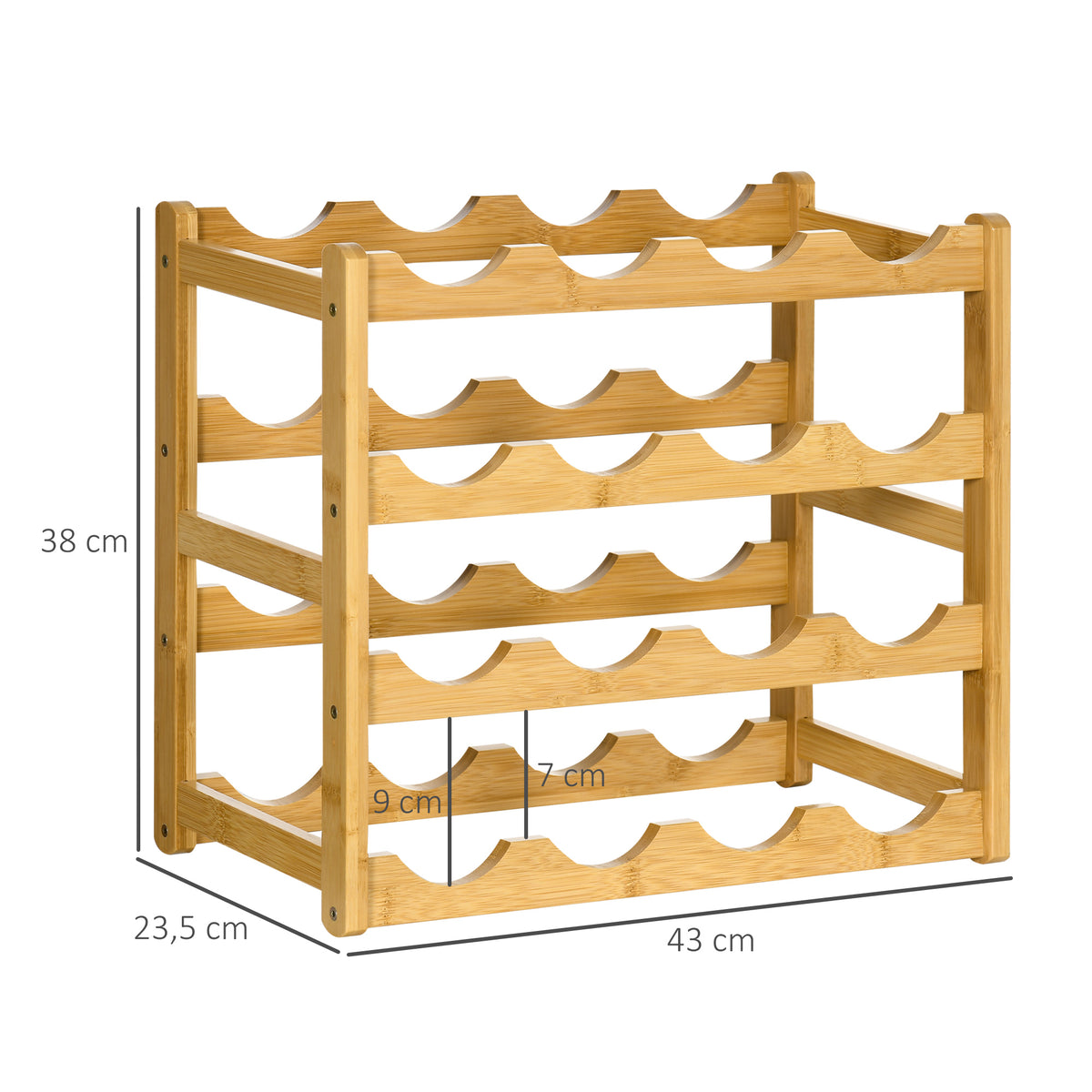 HOMCOM Weinregal aus Bambus für 16 Weinflaschen, 4 Regale, 43 cm x 23,5 cm x 38 cm Natur – Produktabbildung 3