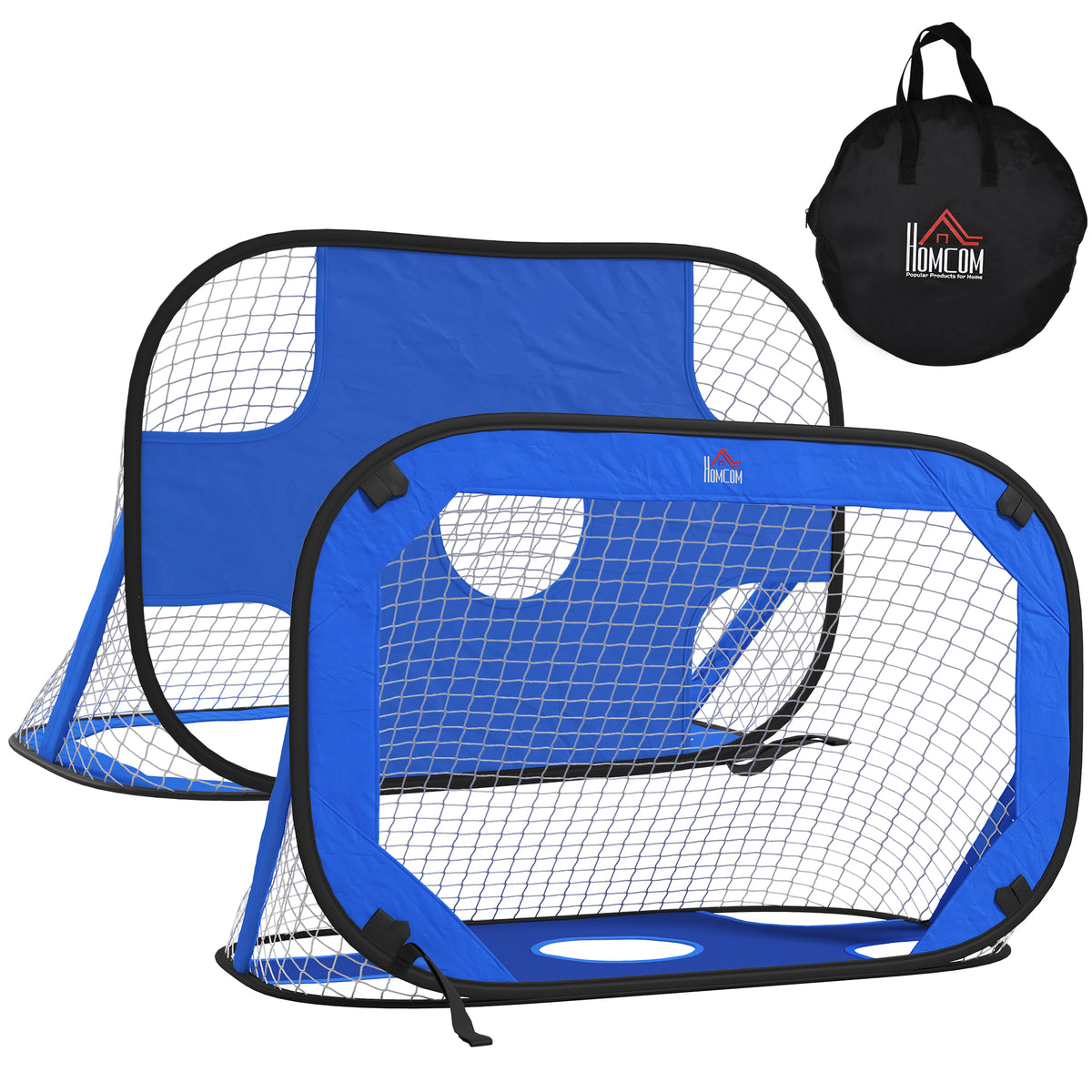 HOMCOM Fußballtore, Pop Up Tor, Tragbares Fußballnetz, 2er Set Minitore, mobil mit Tragetasche, Faltbar
